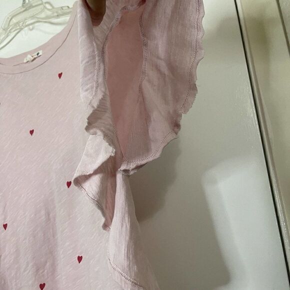 SUNDRY pink hearts flutter short sleeve shirt size 2 Medium - Picture 5 of 7